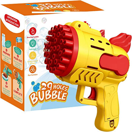 LED LİGHT 29 HOLES BUBBLES GUN 29 DELİKLİ ÇOKLU KÖPÜK ATAN TABANCA SARI KÖPÜK TABANCASI PİLLİ TABANCA