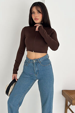 Kadın Fermuarlı Crop Ceket – Dinamik & Modern Stil