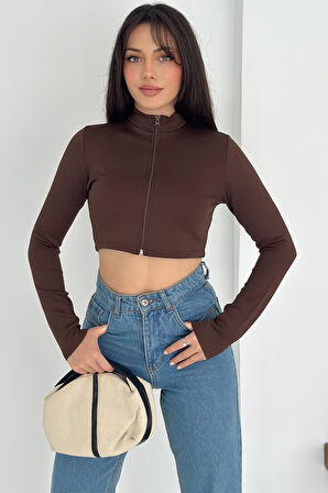 Kadın Fermuarlı Crop Ceket – Dinamik & Modern Stil