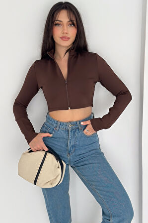 Kadın Fermuarlı Crop Ceket – Dinamik & Modern Stil