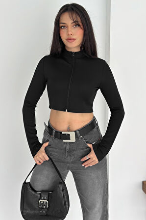 Kadın Fermuarlı Crop Ceket – Dinamik & Modern Stil
