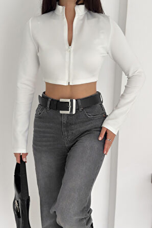 Kadın Fermuarlı Crop Ceket – Dinamik & Modern Stil