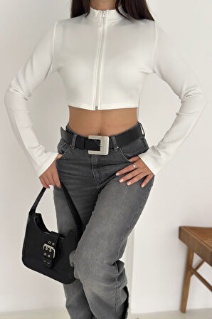 Kadın Fermuarlı Crop Ceket – Dinamik & Modern Stil