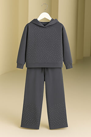 Taşlı Detaylı Kapüşonlu Kız Çocuk Eşofman Takımı – 6/16 Yaş (31494)