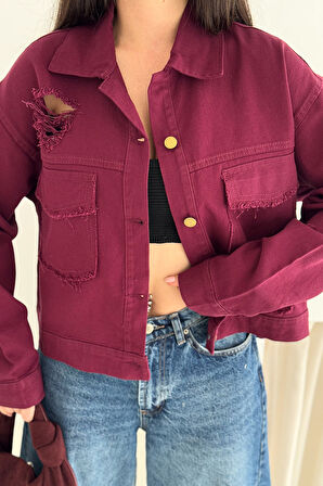 Kadın Yırtık Detaylı Crop Ceket – Dinamik & Sokak Stili