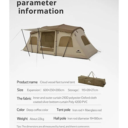 Naturehike Glamping Cloud Vessel 4 Kişilik Hızlı Kurulum Tünel Çadır