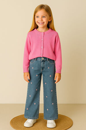 Çiçek Detaylı Kot Pantolon & Triko Ceketli Takım - 2/10 Yaş - 31498