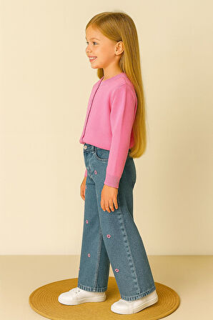 Çiçek Detaylı Kot Pantolon & Triko Ceketli Takım - 2/10 Yaş - 31498