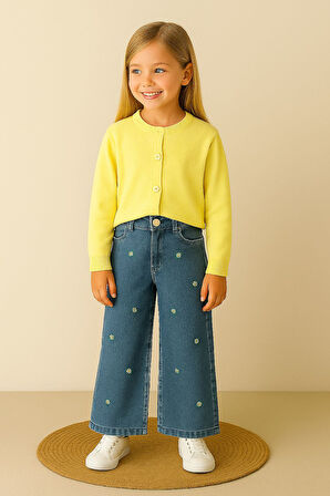 Çiçek Detaylı Kot Pantolon & Triko Ceketli Takım - 2/10 Yaş - 31498