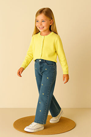 Çiçek Detaylı Kot Pantolon & Triko Ceketli Takım - 2/10 Yaş - 31498