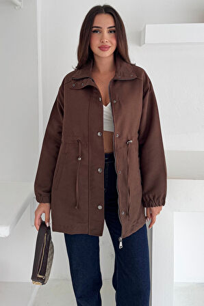 Kadın Bel Büzgülü Düğmeli Ceket – Fonksiyonel & Modern Stil