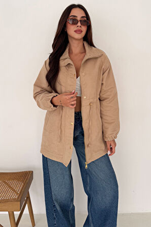 Kadın Bel Büzgülü Düğmeli Ceket – Fonksiyonel & Modern Stil