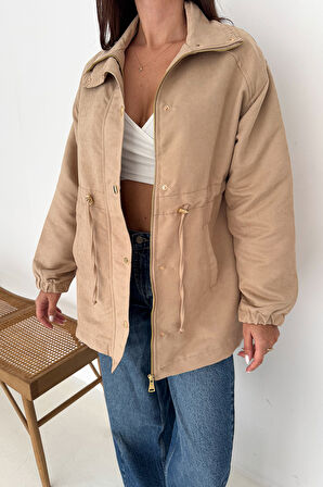 Kadın Bel Büzgülü Düğmeli Ceket – Fonksiyonel & Modern Stil