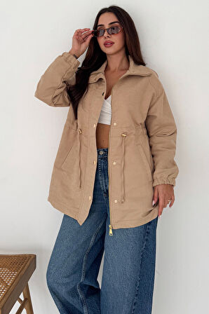 Kadın Bel Büzgülü Düğmeli Ceket – Fonksiyonel & Modern Stil