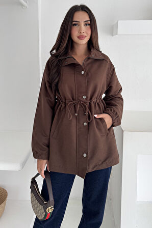 Kadın Bel Büzgülü Düğmeli Ceket – Fonksiyonel & Modern Stil