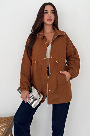 Kadın Bel Büzgülü Düğmeli Ceket – Fonksiyonel & Modern Stil