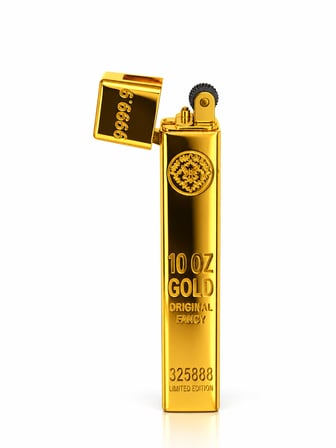 Gold Külçe Tasarımlı Benzinli Metal Çakmak Kapaklı Premium Model