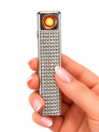 Taş İşlemeli USB Şarjlı Elektronik Çakmak Işıklı Premium Slim Tasarım