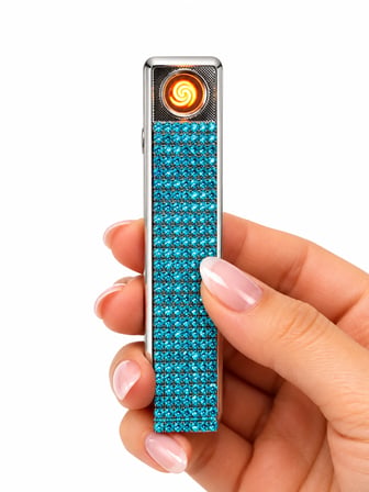 Taş İşlemeli USB Şarjlı Elektronik Çakmak Işıklı Premium Slim Tasarım