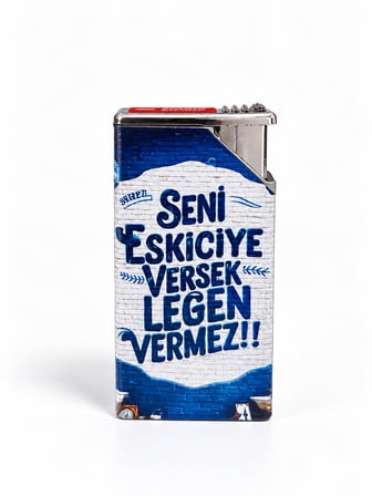 Esprili Yazılı Gaz Dolumlu Jet Alevli Çakmak Mavi Baskılı Metal Model