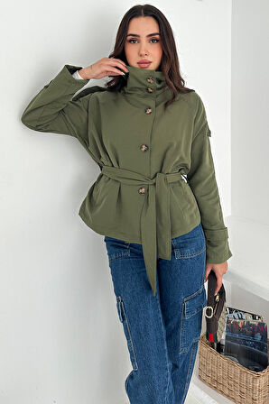 Kadın Astarlı Kemerli Düğmeli Trenç – Zarif & Güçlü Stil