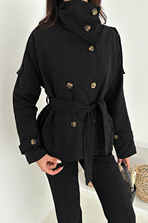 Kadın Astarlı Kemerli Düğmeli Trenç – Zarif & Güçlü Stil