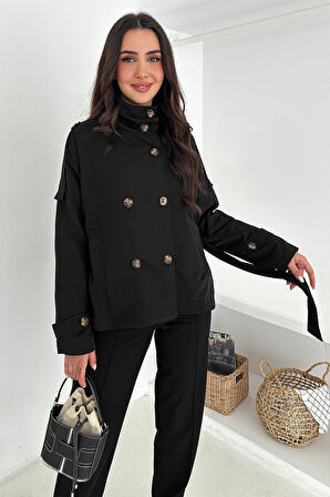 Kadın Astarlı Kemerli Düğmeli Trenç – Zarif & Güçlü Stil