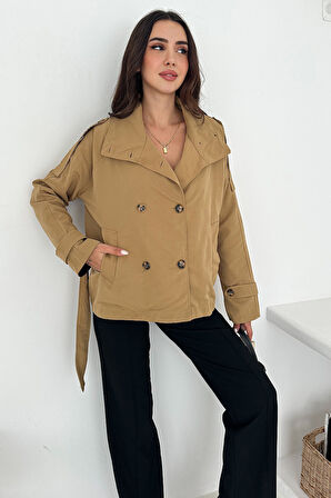 Kadın Astarlı Kemerli Düğmeli Trenç – Zarif & Güçlü Stil