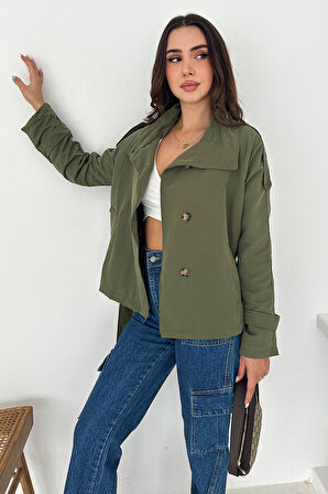 Kadın Astarlı Kemerli Düğmeli Trenç – Zarif & Güçlü Stil