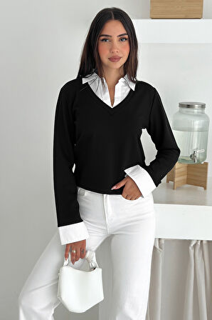 Kadın Gömlek Yaka Detaylı Bluz – Retro & Şehirli Stil