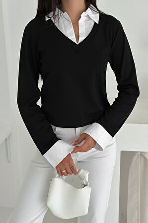 Kadın Gömlek Yaka Detaylı Bluz – Retro & Şehirli Stil