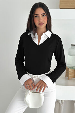 Kadın Gömlek Yaka Detaylı Bluz – Retro & Şehirli Stil