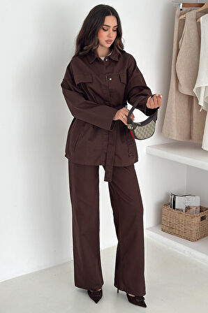 Kadın Ceket Pantolon Kuşak Detaylı Takım – Şehirli & Sofistike Stil