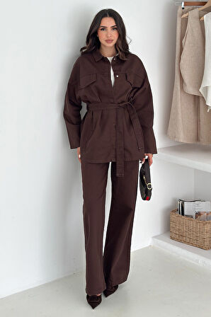 Kadın Ceket Pantolon Kuşak Detaylı Takım – Şehirli & Sofistike Stil