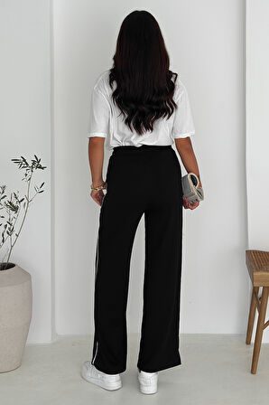 Kadın Lastikli Bel Bağcıklı Bol Paça Pantolon – Rahat & Minimal Stil