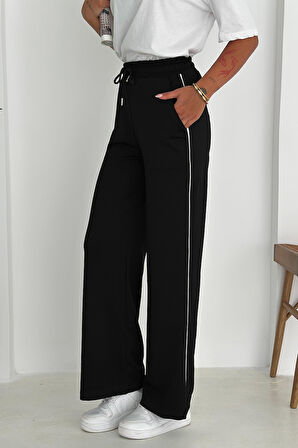 Kadın Lastikli Bel Bağcıklı Bol Paça Pantolon – Rahat & Minimal Stil