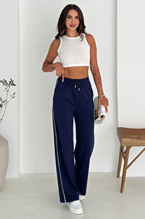 Kadın Lastikli Bel Bağcıklı Bol Paça Pantolon – Rahat & Minimal Stil