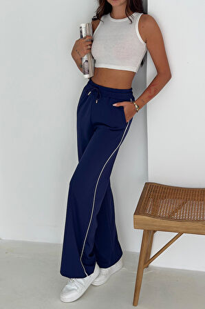 Kadın Lastikli Bel Bağcıklı Bol Paça Pantolon – Rahat & Minimal Stil
