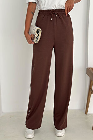 Kadın Lastikli Bel Bağcıklı Bol Paça Pantolon – Rahat & Minimal Stil