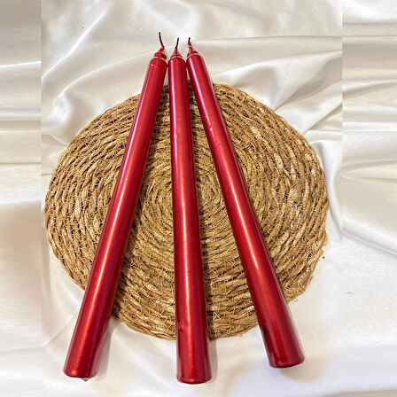 10 PCS CHRISTMAS CANDLE METALLIC BRIGHT RED CANDLESTICK 10 ADET KIRMIZI ŞAMDAN MUMU YILBAŞI MUMLARI