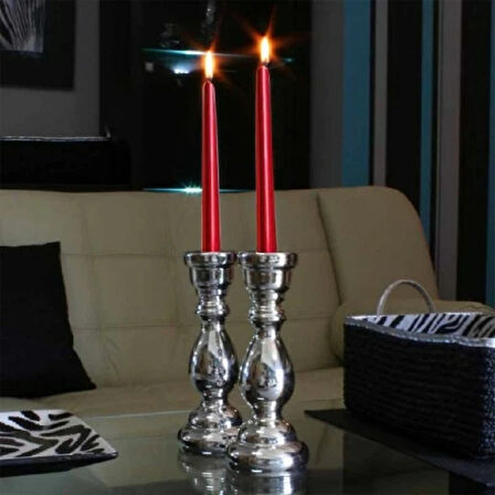 10 PCS CHRISTMAS CANDLE METALLIC BRIGHT RED CANDLESTICK 10 ADET KIRMIZI ŞAMDAN MUMU YILBAŞI MUMLARI