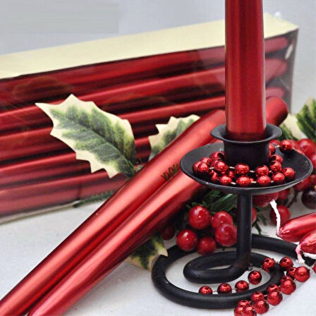 10 PCS CHRISTMAS CANDLE METALLIC BRIGHT RED CANDLESTICK 10 ADET KIRMIZI ŞAMDAN MUMU YILBAŞI MUMLARI