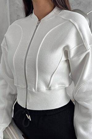 Kadın Fermuarlı Fit Cropped Sweatshirt – Sportif & Şehirli Stil