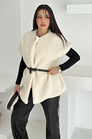 Kadın Kemerli Peluş Yelek – Sıcak & Yapılandırılmış Kış Stili