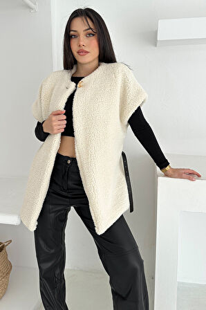 Kadın Kemerli Peluş Yelek – Sıcak & Yapılandırılmış Kış Stili
