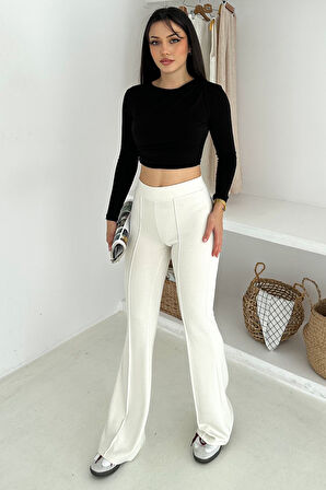 Kadın Yüksek Bel İspanyol Paça Tayt – Retro & Şehirli Stil