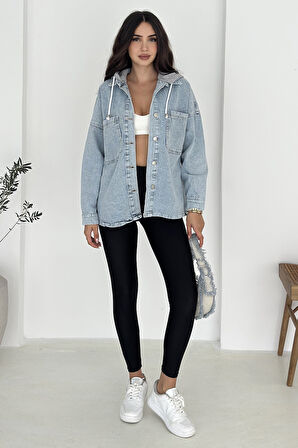 Kadın Kapüşonlu Denim Ceket – Sportif & Sokak Stili