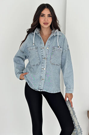 Kadın Kapüşonlu Denim Ceket – Sportif & Sokak Stili