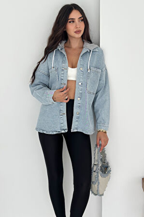 Kadın Kapüşonlu Denim Ceket – Sportif & Sokak Stili