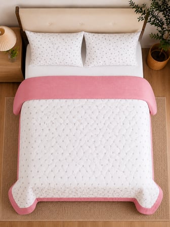 Bella Home Çift Kişilik Pamuk Pike Seti | 200x230 cm | Modern Çerçeve Desenli | Yazlık, Hafif ve Yumuşak Dokulu
